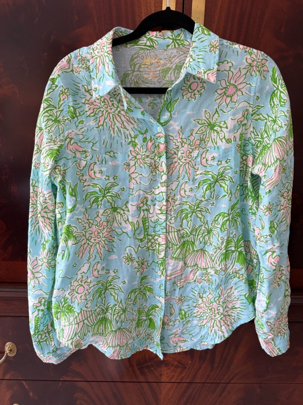 Lilly Pulitzer Sea View Linen Button Down & Elodey Shorts Set Sunbathers Bliss M - Picture 6 of 14